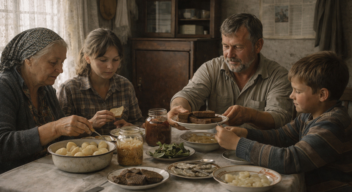 AI-иллюстрация: вся семья за столом.