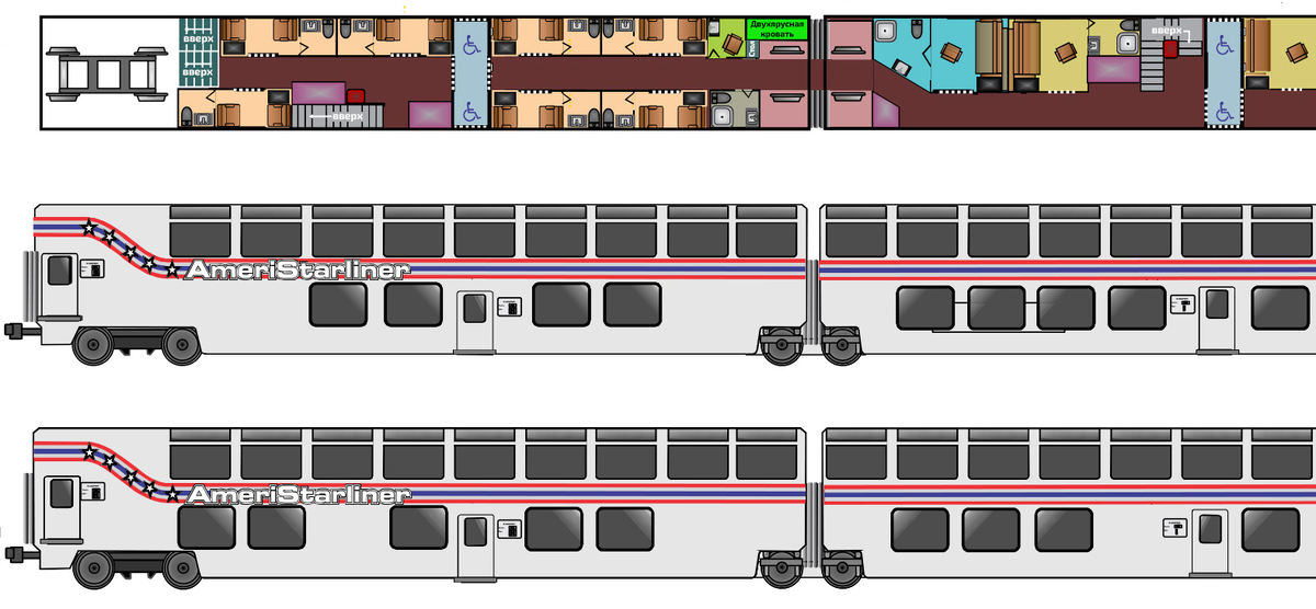 Эскиз спального сочлененного вагона AmeriStarliner (фрагмент). Графика: ASR