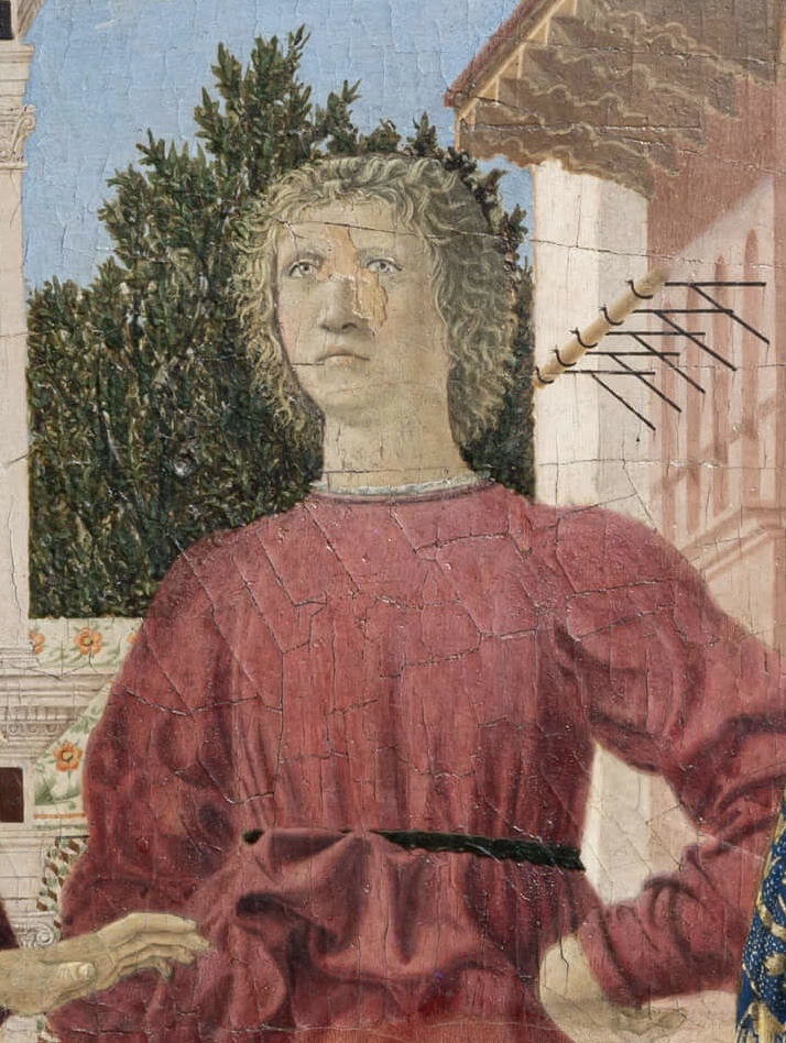 Пьеро делла Франческа, «Бичевание Христа», фрагмент. ок. 1455—1460гг. Дерево, масло, темпера. 58.4 × 81.5 см Национальная галерея Марке, Урбино, Италия. 