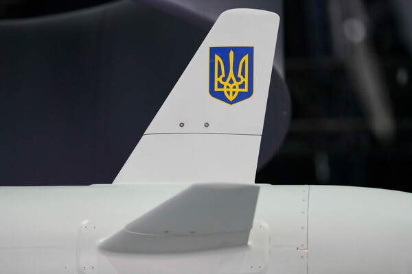 Украинский беспилотник на Международной выставке и конференции по оборонной промышленности в Абу-Даби, 2025 год / Jon Gambrell/AP   📷