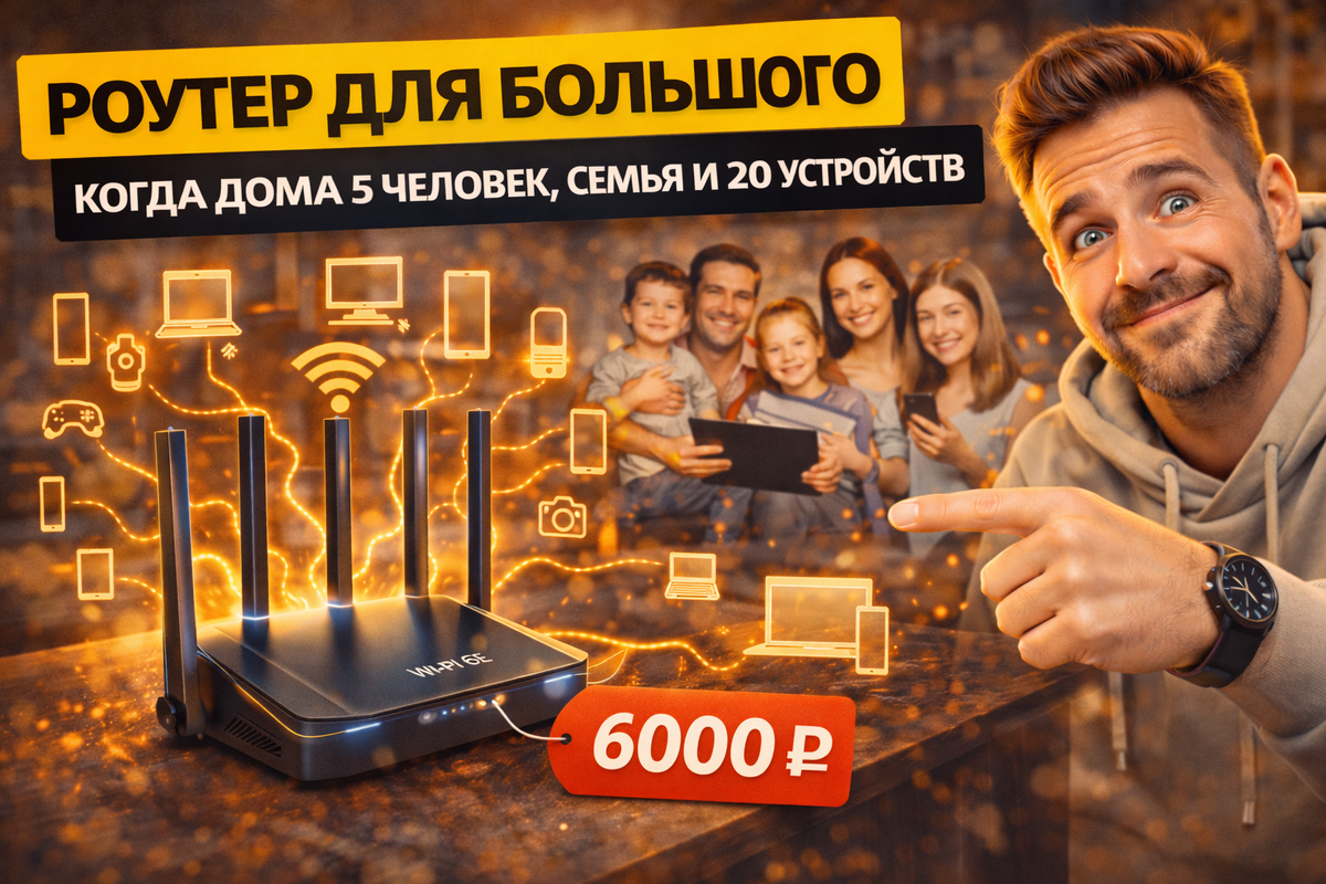 Мощный роутер для большого дома: стабильный Wi-Fi для семьи из 5 человек и 20 устройств одновременно. Идеально для streaming, игр и умного дома без лагов!