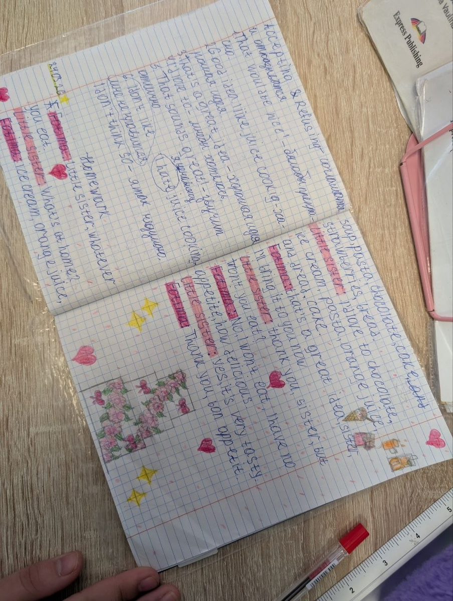 Тетрадь с домашней работой моей ученицы в классе