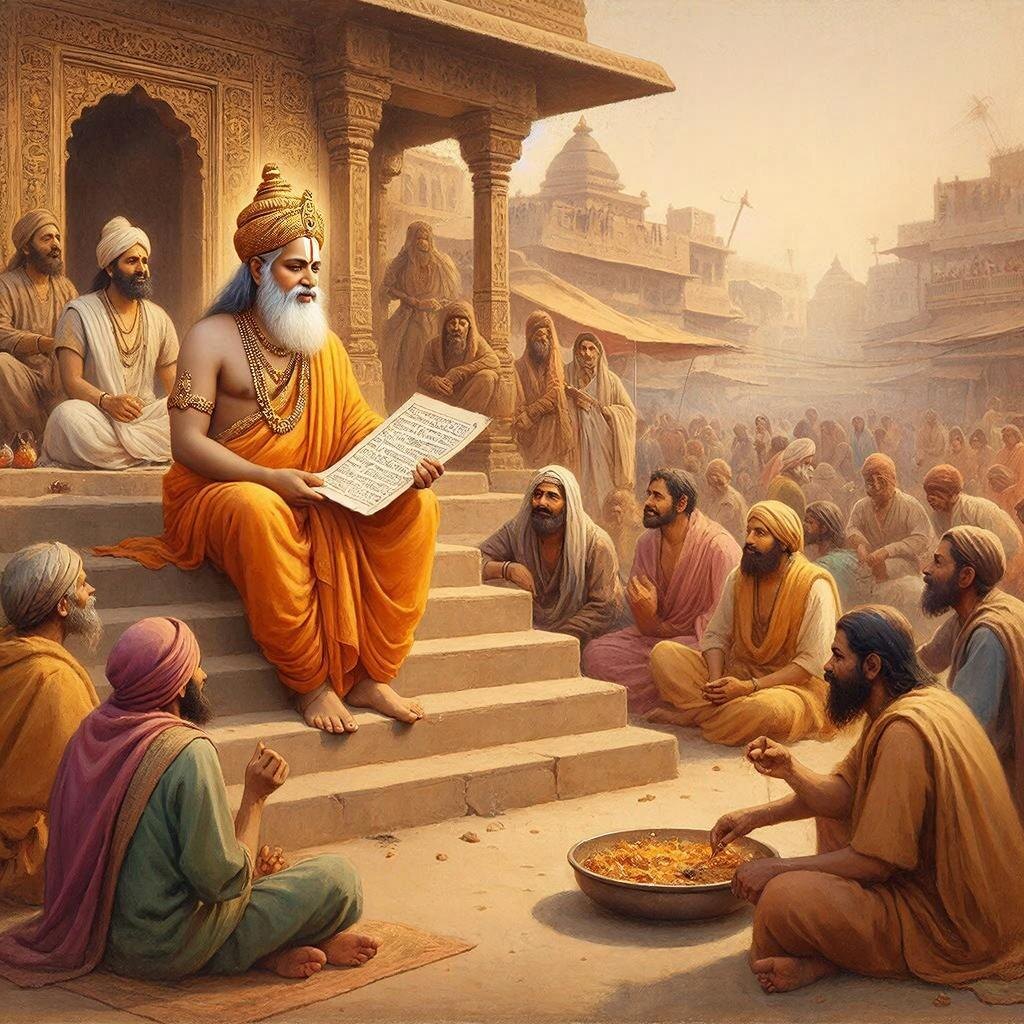 Гуру Нанак проповедует перед разношерстной толпой