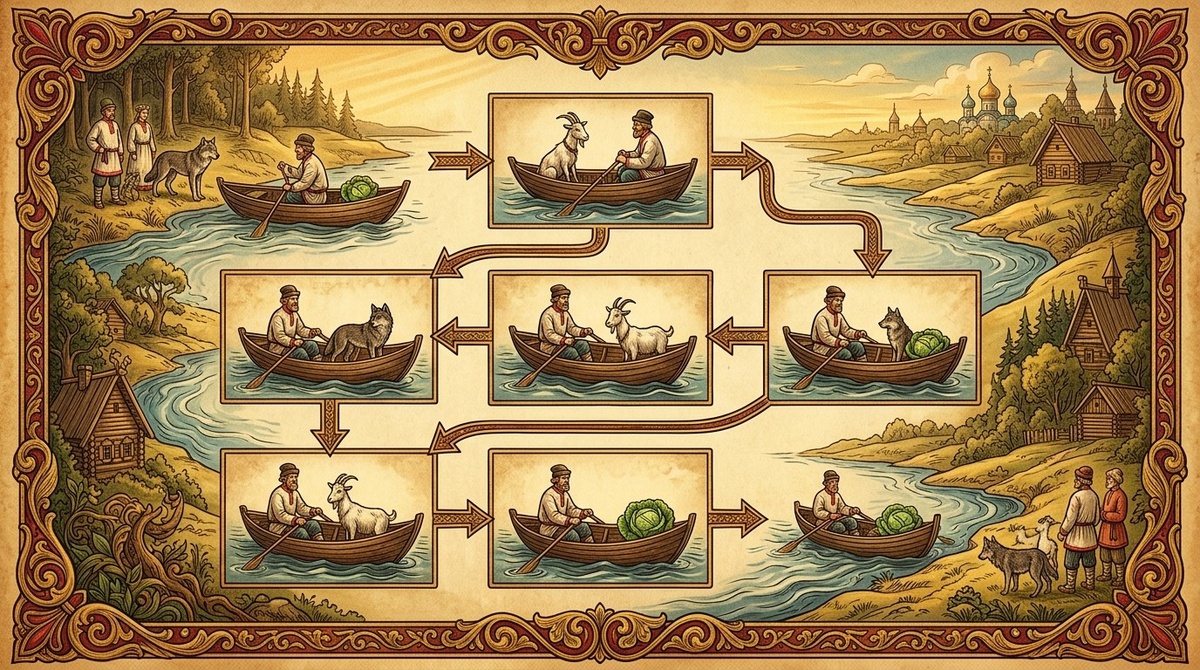 7 рейсов - и все на другом берегу. Ключ козу нельзя оставлять одну