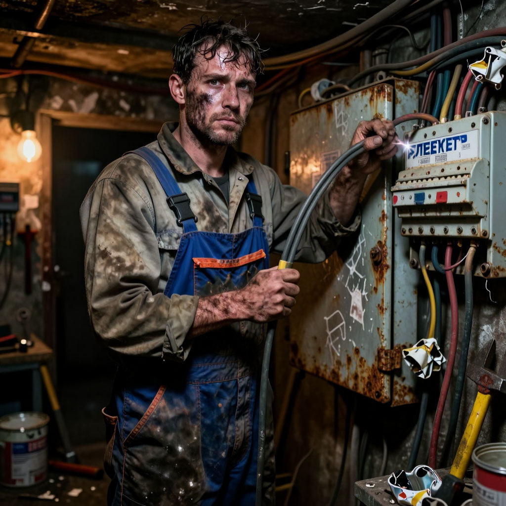 Неродивый "электрик". Коллаж автора и ИИ.