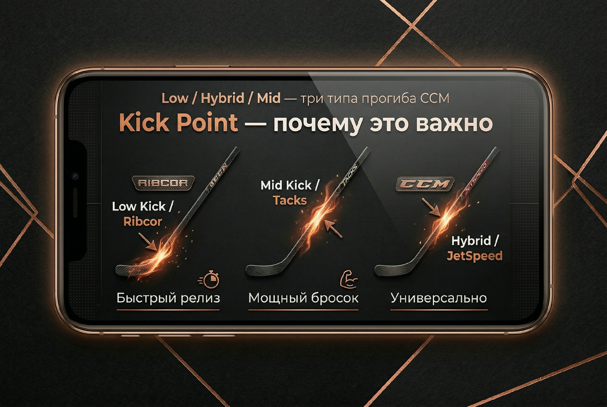 Три типа точки прогиба (kick point) в линейках CCM — как они влияют на бросок