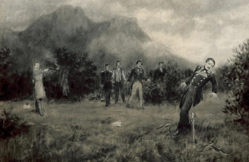 Эскиз картины «Дуэль Лермонтова с Мартыновым на склоне Машука в Пятигорске». Автор Борис Смирнов

