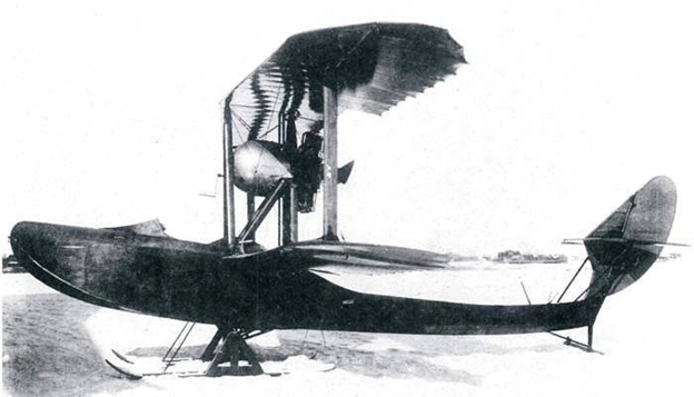 29.03.1919 год — Начались испытания российской летающей лодки-истребителя ВМ-5 с двигателем «Клерже» на лыжном шасси со снятыми боковыми поплавками и реданом (разрабочик Виллиш);