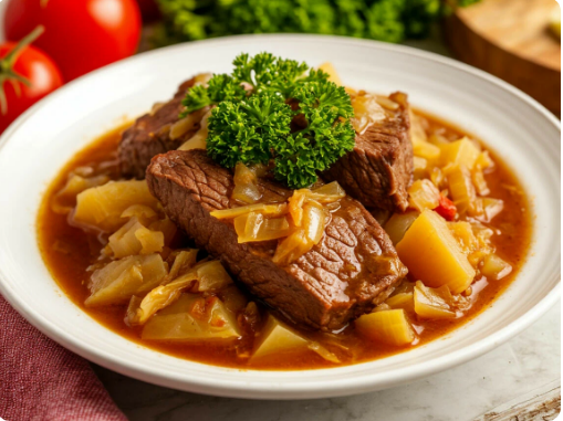 Говядина, тушеная с капустой