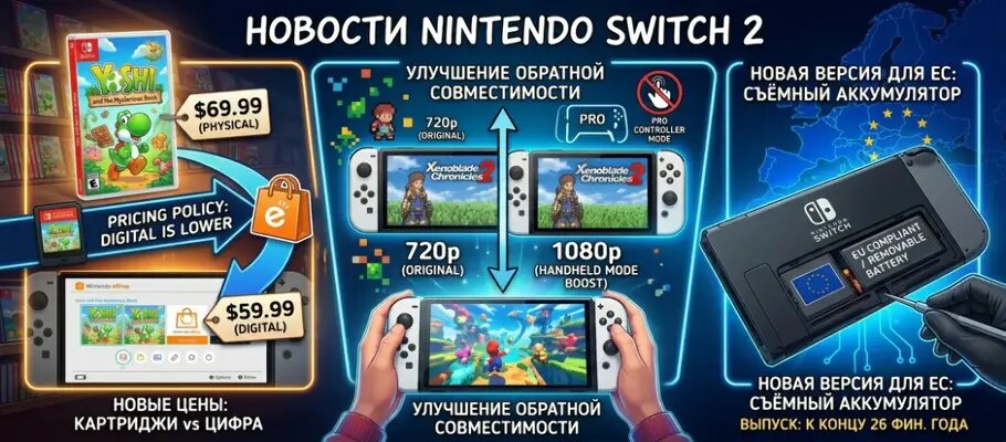 Switch 2: цифровые игры дешевле, графика лучше, аккумулятор съёмный — что ещё приготовила Nintendo?
