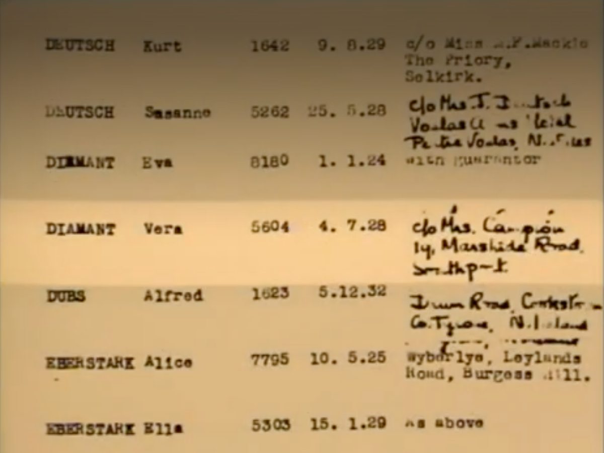    Часть списка спасенных детей | © YouTube/BBC News