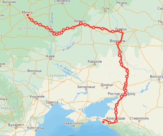 Медленный поезд №489/490 из Минска в Анапу