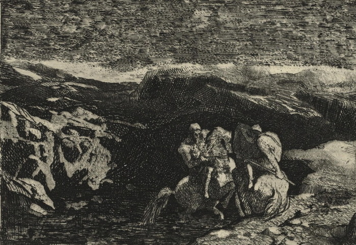 Одилон Редон. Всадники в бою. 1865