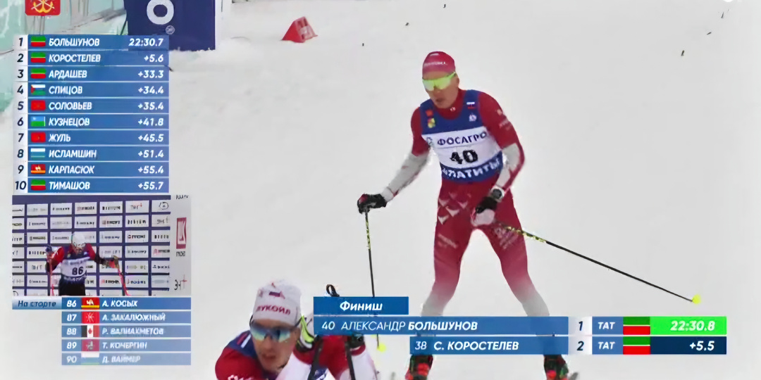 Большунов опять на первой, ну а кто же на второй... строчке финишного протокола...