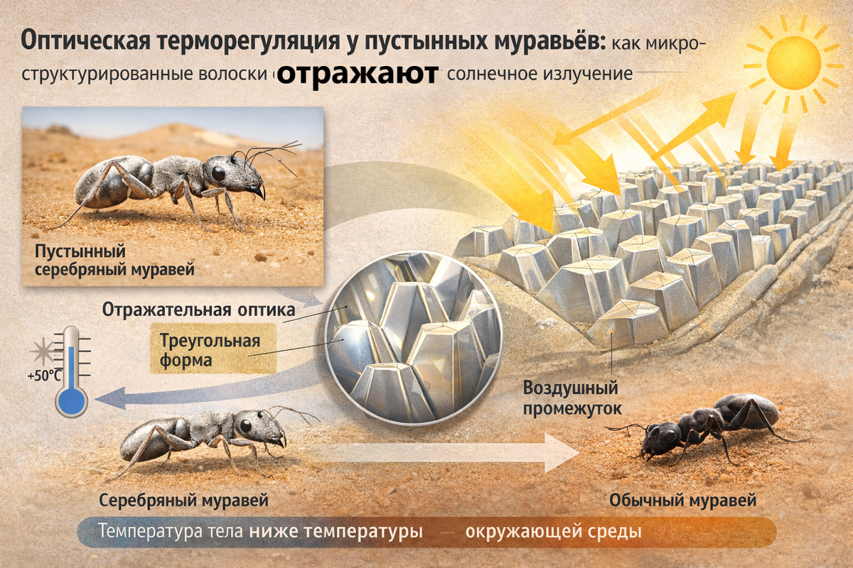 Оптическая терморегуляция у пустынных муравьёв роль микроструктурированных волосков в отражении солнечного излучения 