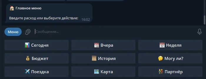 Главное меню бота