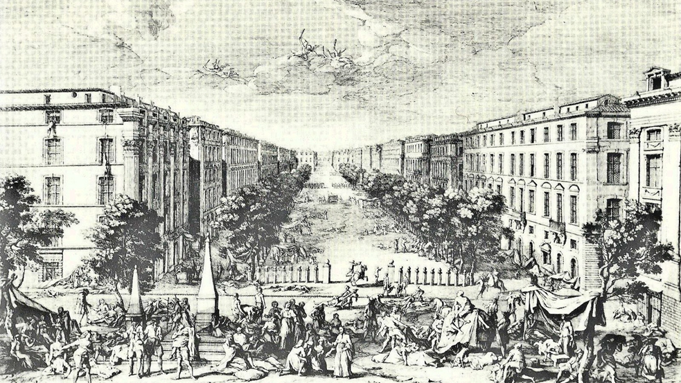 Одна из гравюр, показывающих Марсель в разгар эпидемии.