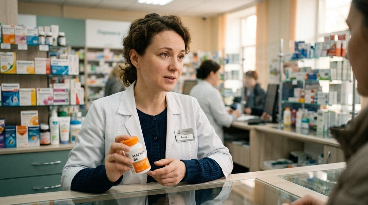 Провизор в аптеке объясняет важность магния