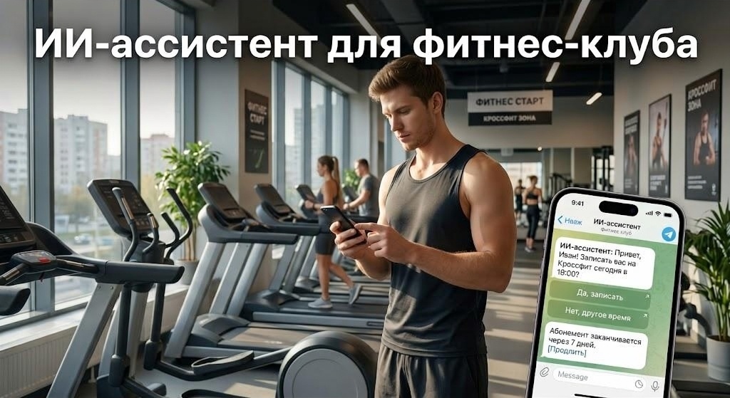 ИИ-ассистент записывает клиента на тренировку в фитнес-клуб через Telegram без участия администратора