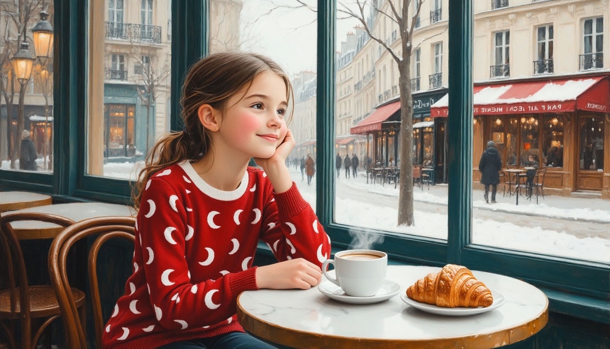 Кафе, кофе, круассан. Изображение от ИИ Шедеврум