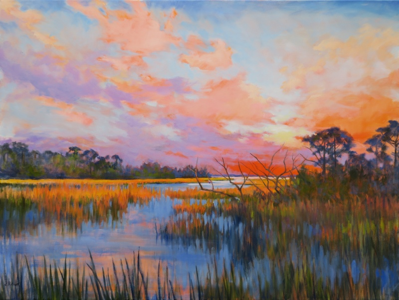 Закат на прибрежном болоте, масло, 30 x 40