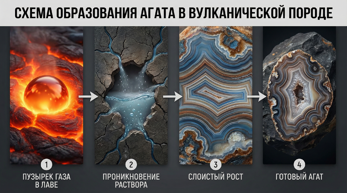 Агат растет слоями, как лук. Каждый слой — это изменение условий в древнем растворе