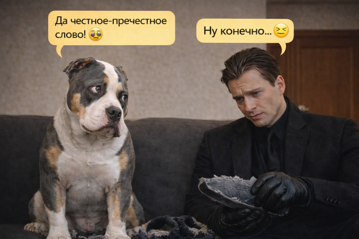 Когда у тебя лицо честного сироты, но в руках у хозяина вещдок. Коллаж канала "Американский булли: Все по делу"