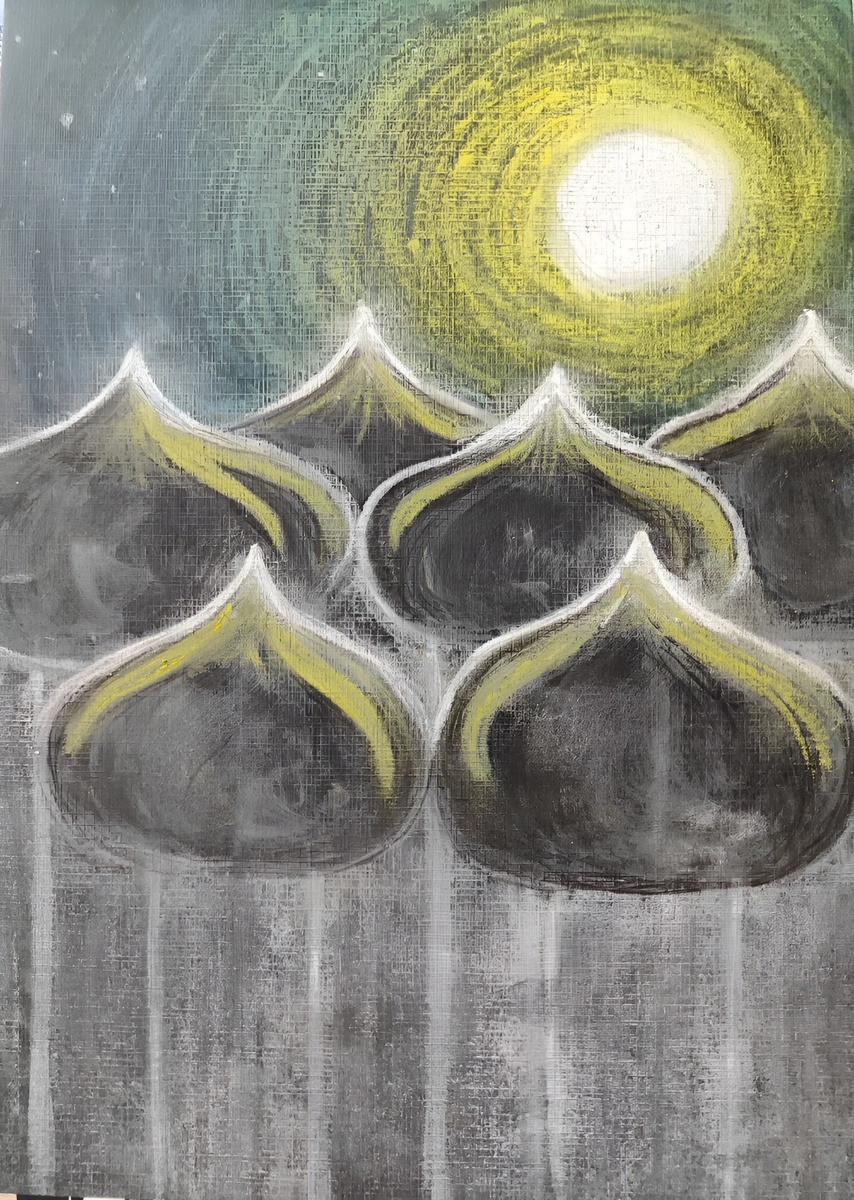 Лунный город из моего "сна" видЕния. Рисунок сухой пастелью.