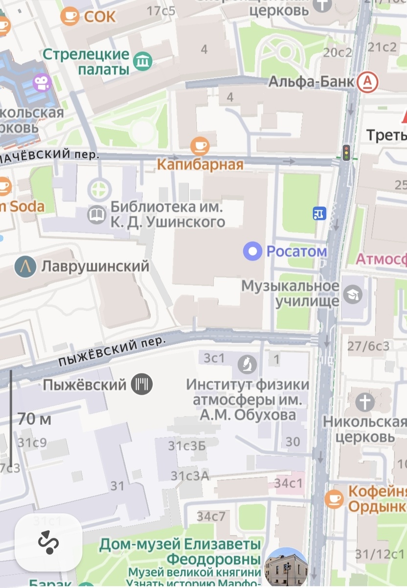 Пыжёвский переулок и Никольская церковь(Благовещения) сегодня на Яндекс картах.