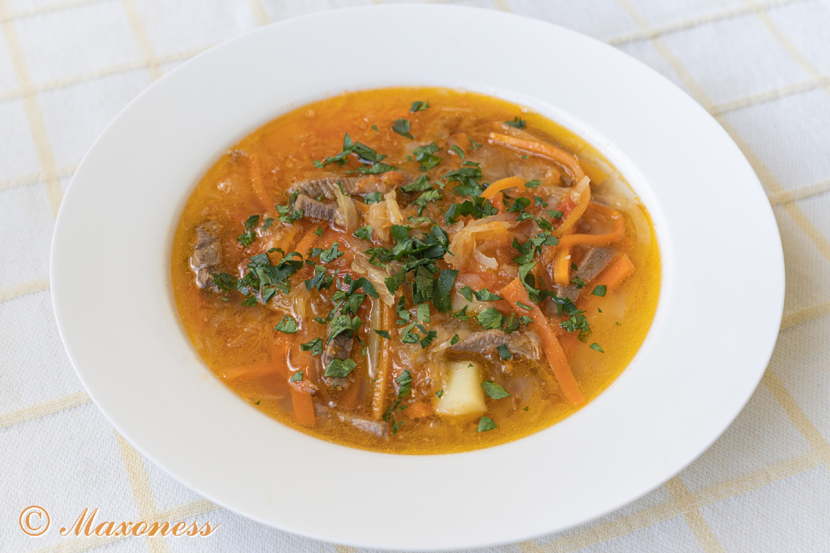 Щи с говяжьим языком. Русская кухня