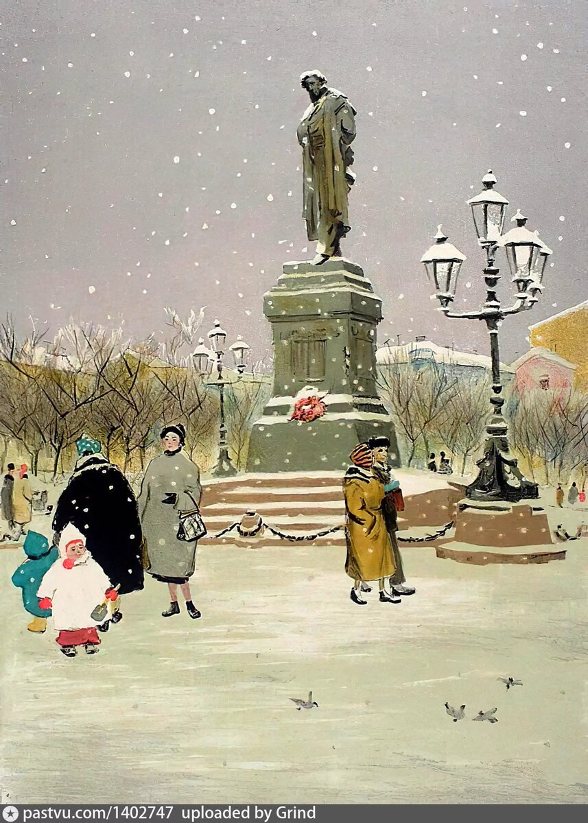 Дмитриева Галина (1929–2014) «Москва. Пушкинская площадь». 1958. Бумага, автолитография, 55×43,2 см.