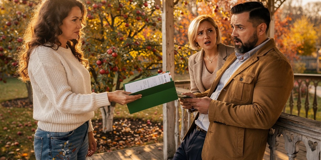 «Продаю участок, у тебя неделя на сборы», — заявил бывший муж, приехав с новой подругой. Но я молча протянула ему папку