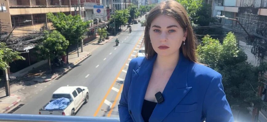    Продюсер, журналист НТВ Полина Кудрявцева. Изображение для интервью о политических событиях и новостных телеграмм каналах Алексей Денисов