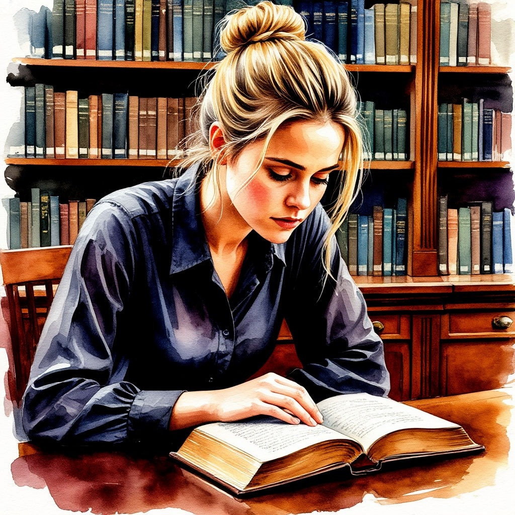 Анжелика сидела за своим рабочим столом, наклонив голову над какой-то книгой