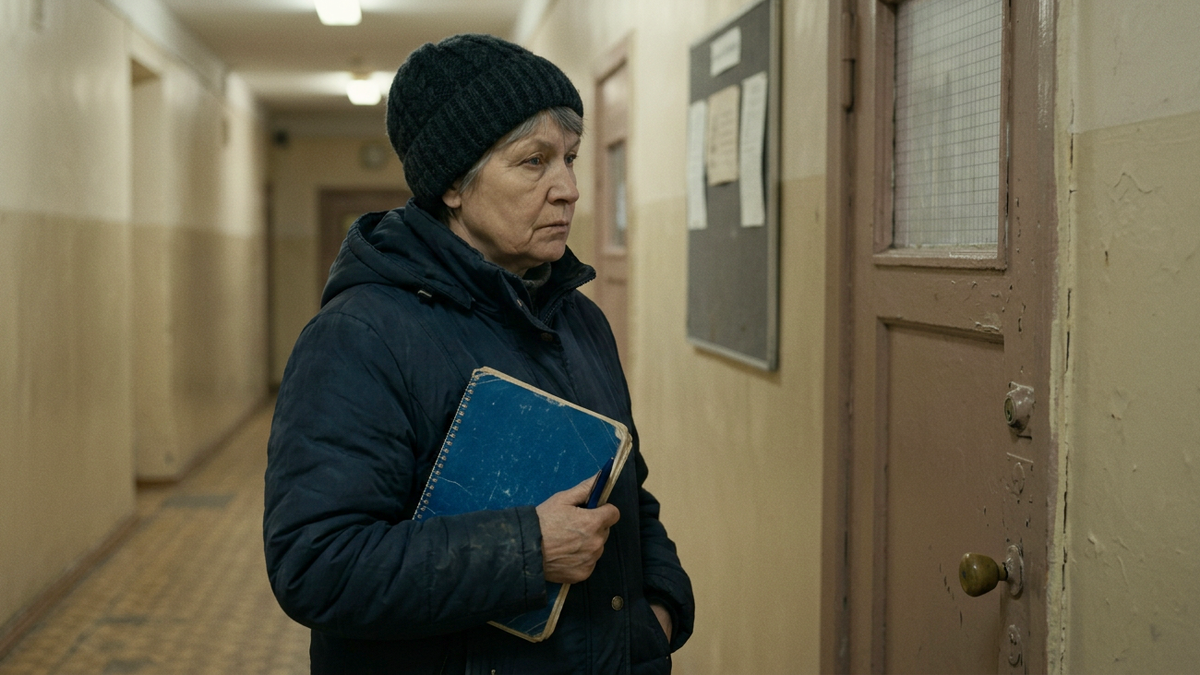 Бабушка у двери кабинета географии