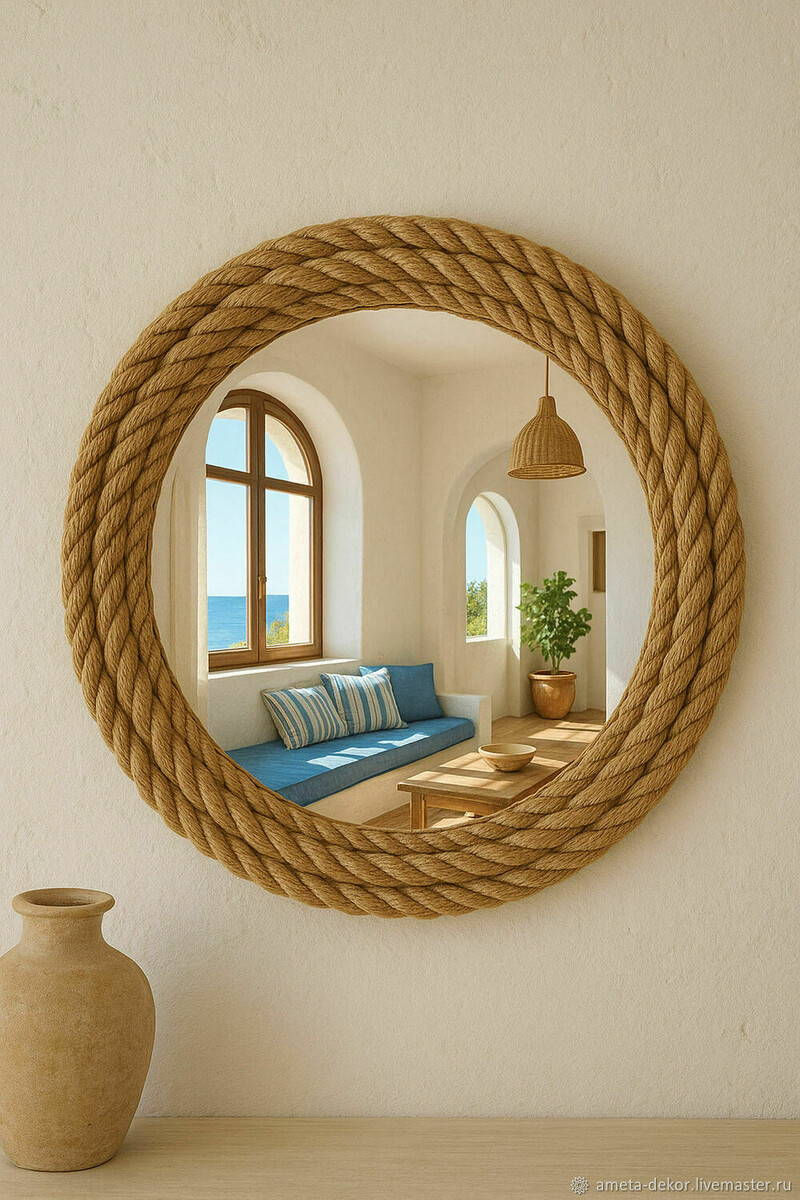 Круглое зеркало ручной работы смотрится в любом интерьере