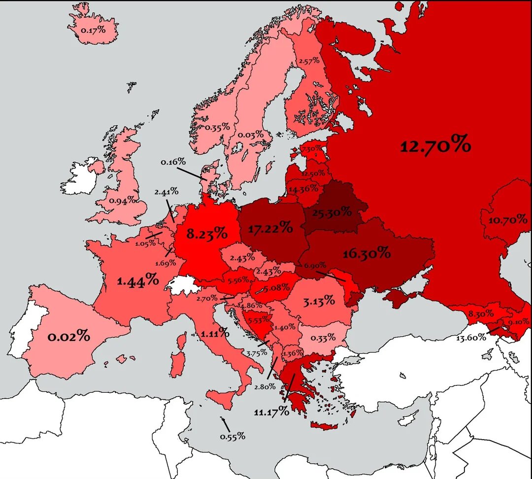 Непонятно чьи данные о демографических потерях но и они показывают не высокую разницу потерь СССР и германии