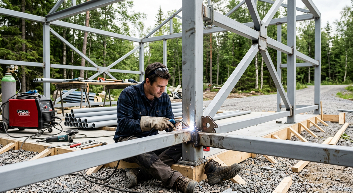 Сборка прочного каркаса из профильной трубы с антикоррозийной обработкой.