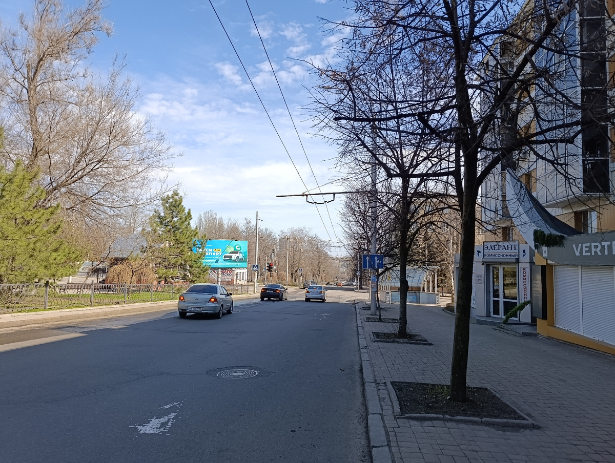 Начало бульвара Шевченко. Троллейбусная линия ведёт от улицы Артёма к троллейбусному депо на цыганском посёлке (посёлок Стройдеталь).