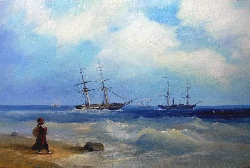 Этюд воздуха над морем. К сожалению, не могу найти инфо о названиях этих картин! Это может быть "Вид на взморье в окрестностях Петербурга". В интернете это название присваивают двум картинам. 