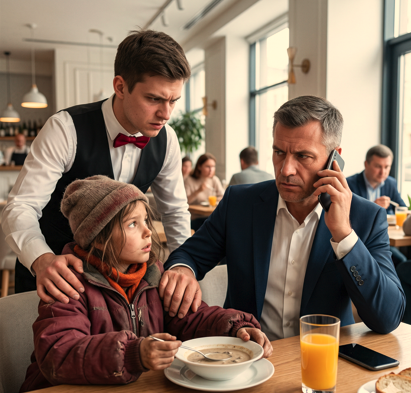 «Папа, можно я доем за тобой?» — прошептала голодная девочка. Официант грубо схватил её за плечо, но бизнесмен сделал один звонок