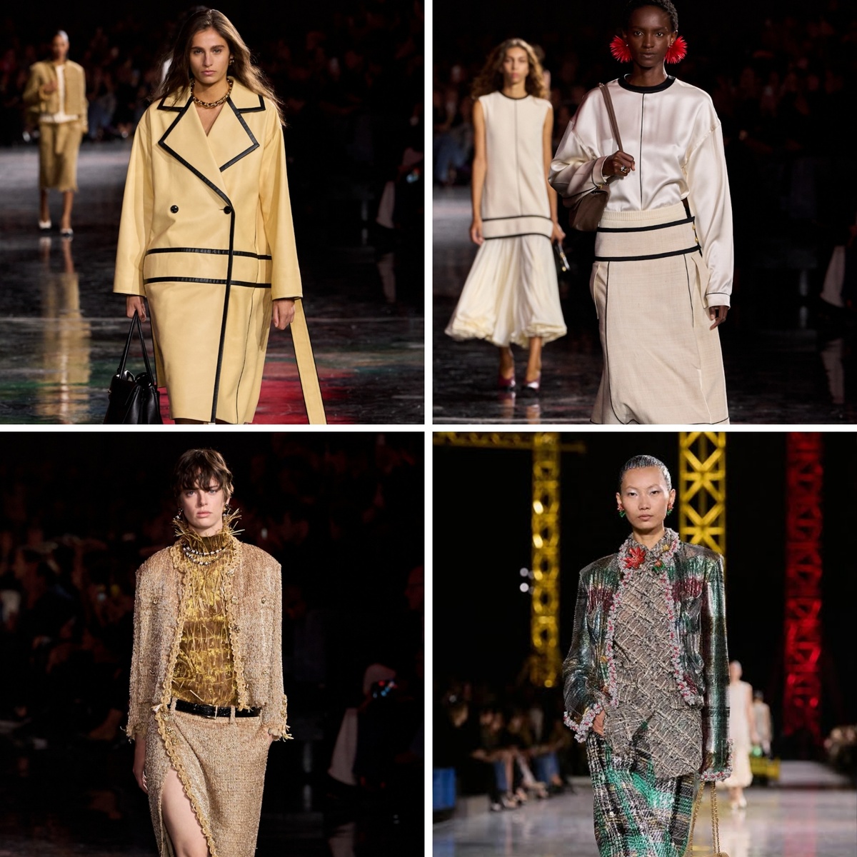 Chanel весна-лето 2026, внимание на изумрудный латексный жакет, как раз то, о чем мы говорили. Источник фото: интернет, фотоколлаж автора статьи