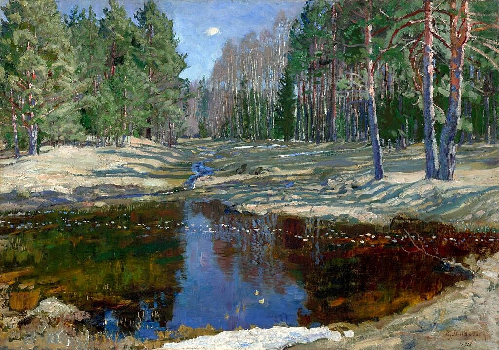 Жуковский Станислав Юлианович, «Весна в лесу», 1918, холст, масло, 64,7 x 92,3, Государственная Третьяковская галерея, Москва