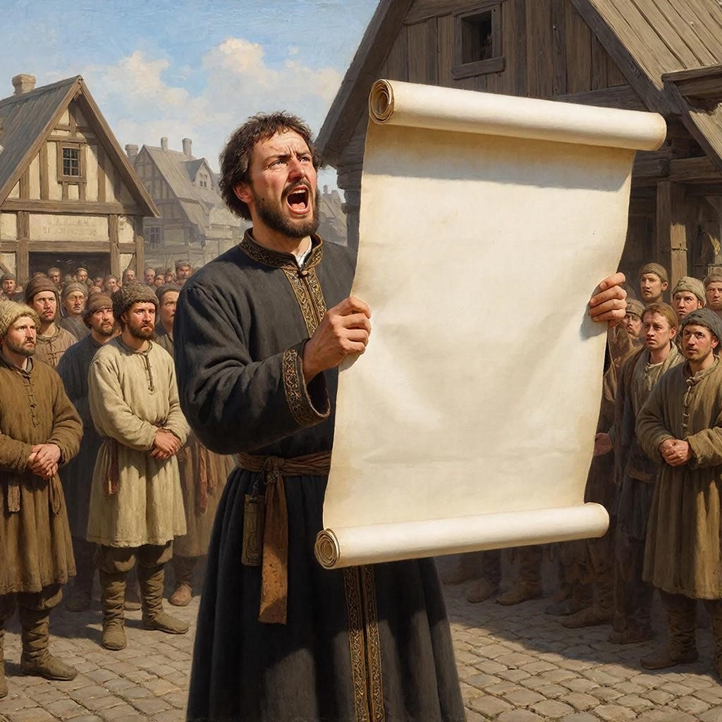 "Нарисуй глашатая, который читает царский указ"