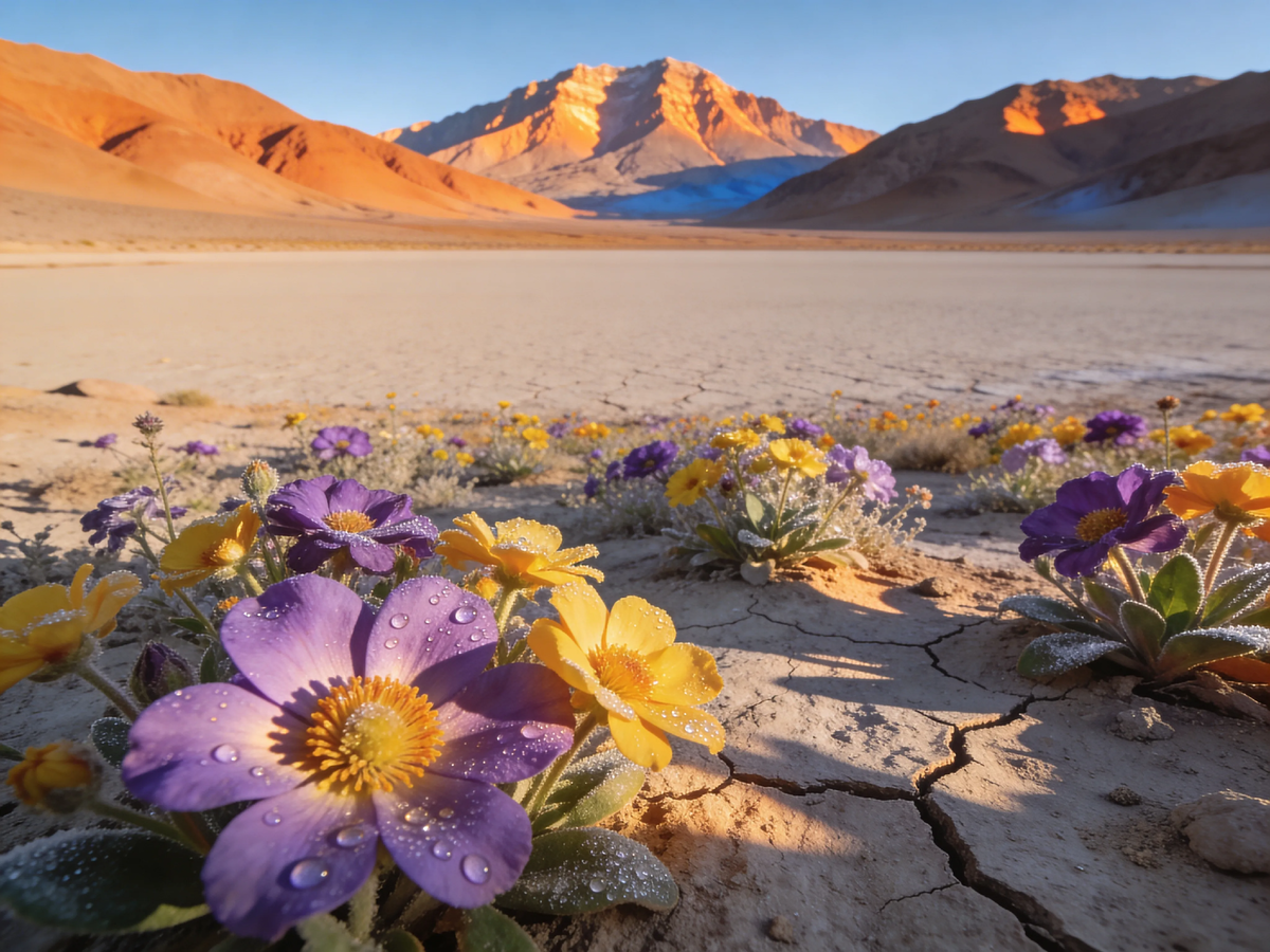 Подпись к фото: Это не сон. Это Атакама через неделю после дождя. Пустыня, где не было осадков 40 лет, превратилась в сад. И через месяц снова станет пустыней. У природы есть чувство юмора.