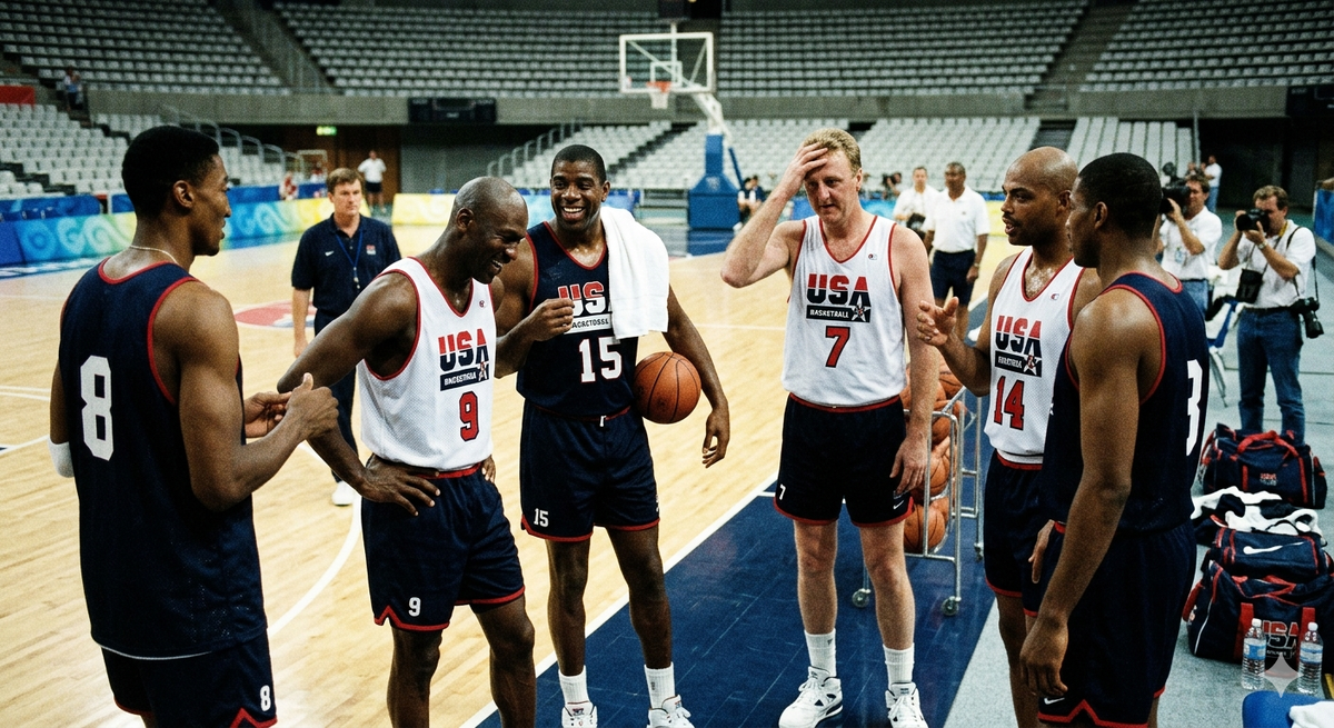 Команда мечты: Моменты триумфа в Барселоне 1992. Изображение создано с помощью ИИ.