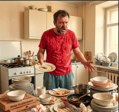 Муж возмущался отсутствием ужина. Он не знал, что жена с деньгами уже едет к морю, оставив их с дочерью разгребать горы грязных тарелок