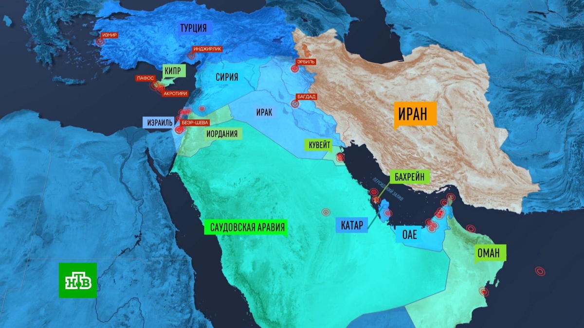    На карте атакованных Ираном объектов появились Кипр и Турция