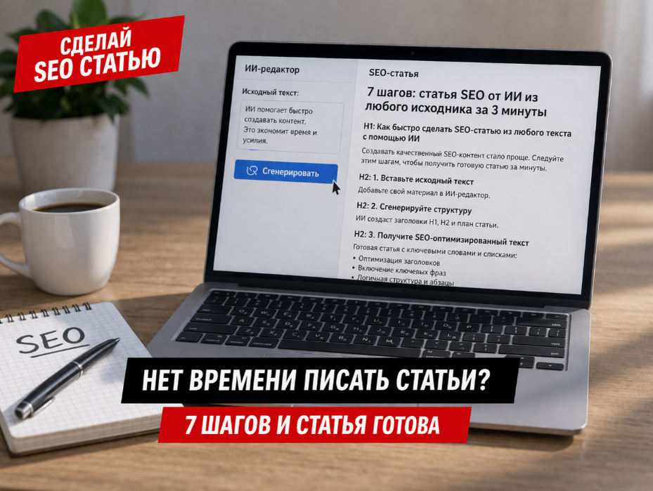 7 шагов: статья SEO от ИИ из любого исходника за 3 минуты