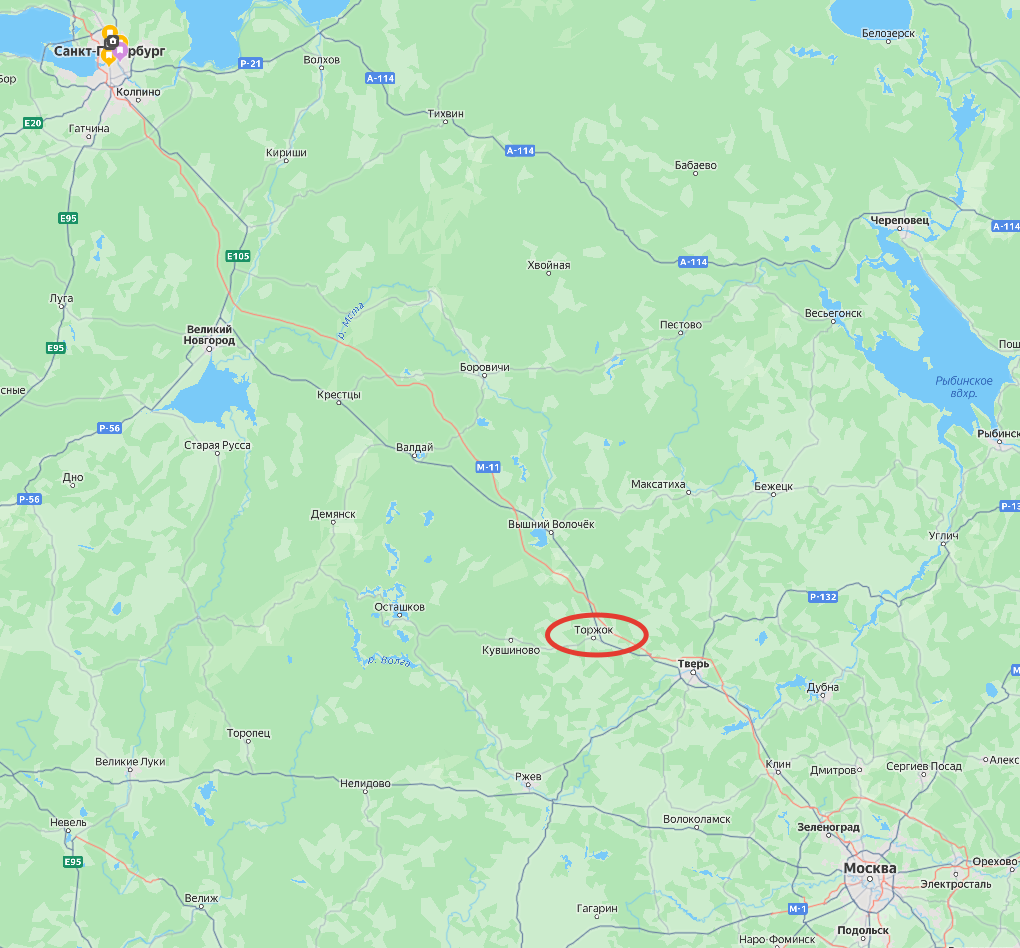 Расположение Торжка от остальных городов